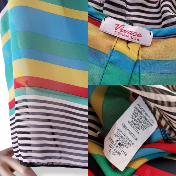 Vivace Multicolored Retro Striped Gold Button Back Detail Blouse - Picture 7 of 8